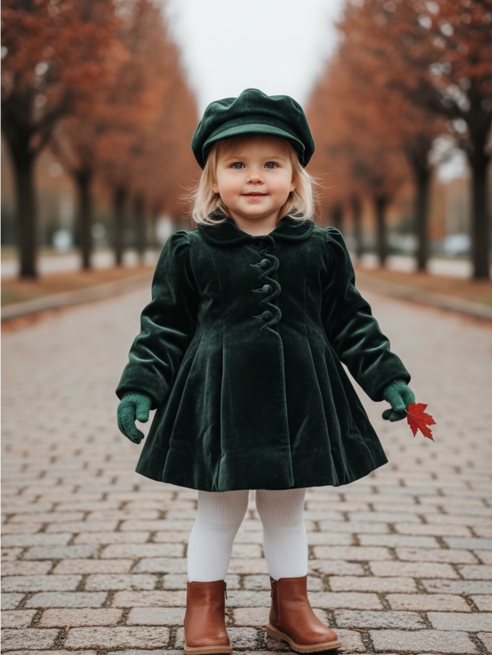 Vintage Rothschild Dark Green Velvet Coat and Cap Set
